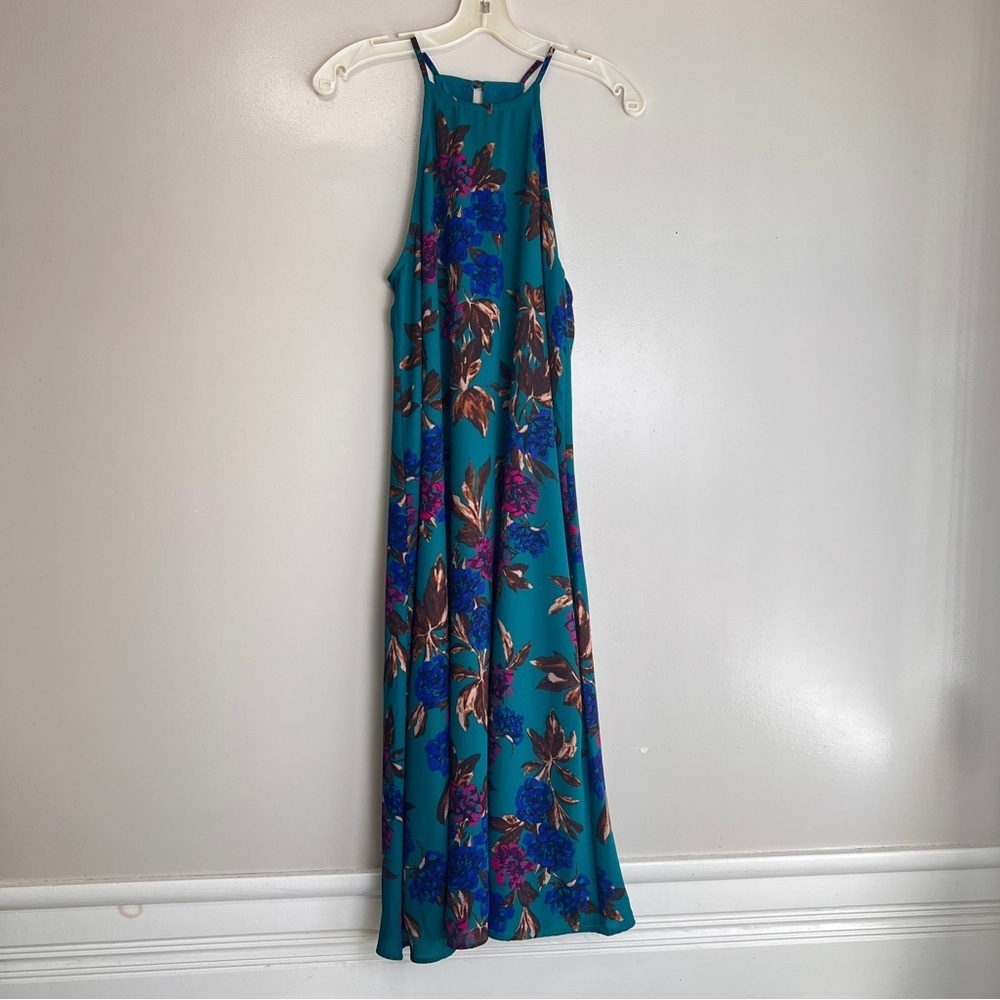 Wet Seal Y2K Teal with Pink, Purple, Brown Floral Sleeveless Maxi Size Small EUC